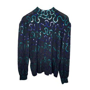 Vintage St. John for Neiman Marcus Black Long Sleeve Sequin Top 12
